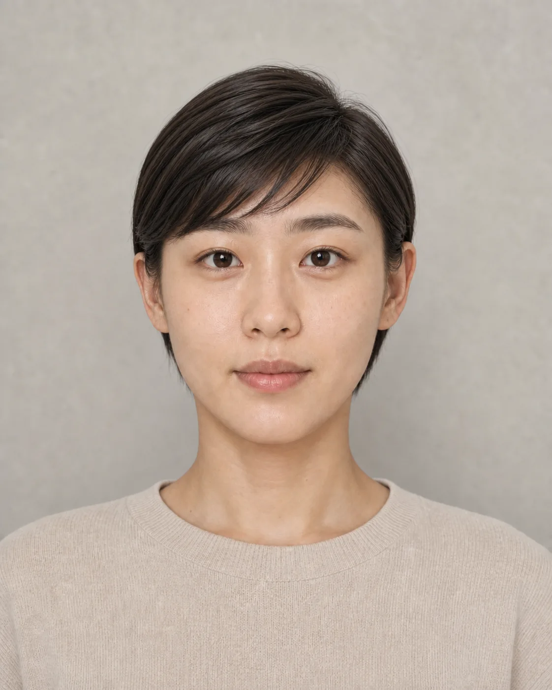 The same person with a textured pixie cut